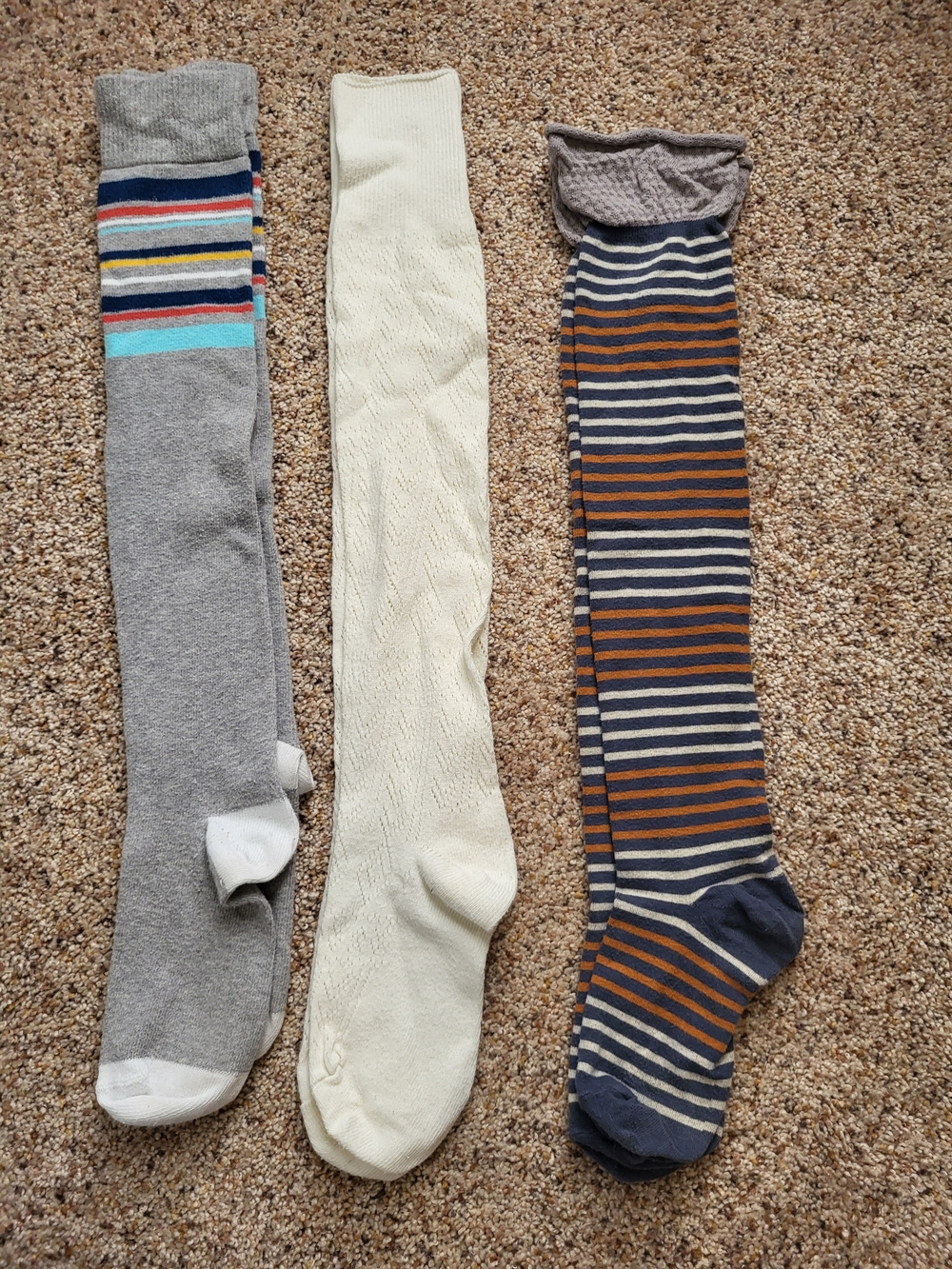 Free People Knee-High Socks Trio - Gray, Cream, Navy/Orange Stripes